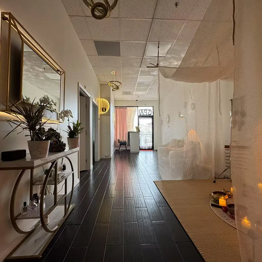 Bright and clean hallway of the spa with modern decor